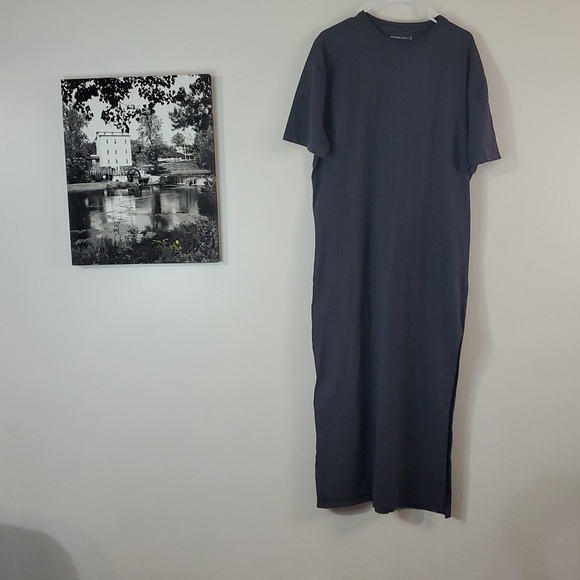 Abercrombie & Fitch T-Shirt Maxi Dress Size Large Tall Grey Side Slit Minimalist - Picture 3 of 11